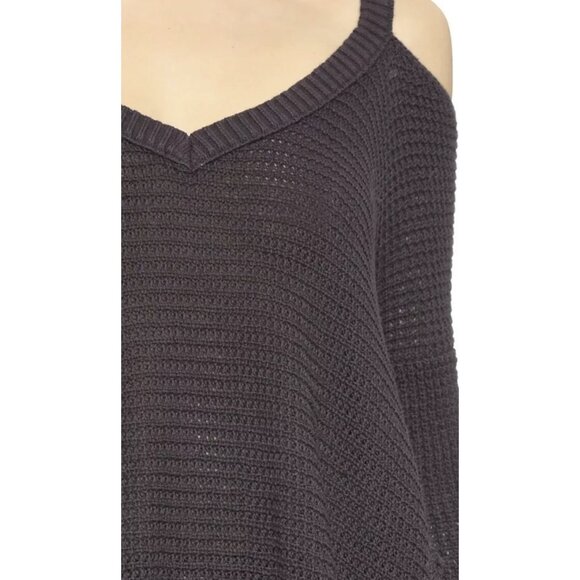 Free People Moonshine Oversize Gray Cold Shoulder Waffle Knit Asymmetrical XS - Picture 4 of 13